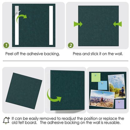 MaxGear Large Cork Board for Wall 36" x 24", Dark Green Bulletin Board, 6 Pack Felt Wall Tiles with Pushpins, Cork Boards for Office Push Pin Board Tack Board Felt Board