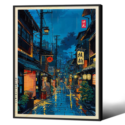 Japanese Tokyo Tea House Canvas Wall Art Japanese City Street Cafe Scene Picture Print Modern Ukiyo-e Decor Poster for Japanese Home Bedroom Decorations Artwork12x16in Black Framed