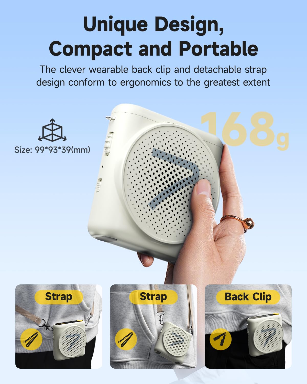 7RYMS WA1 Wireless Voice Amplifier with Headset Microphone for Teachers, Personal Power Amplifier with Noise Canceling, 164ft Range, 23H Working, Microphone Speaker for Teaching, Speech, Yoga(White)