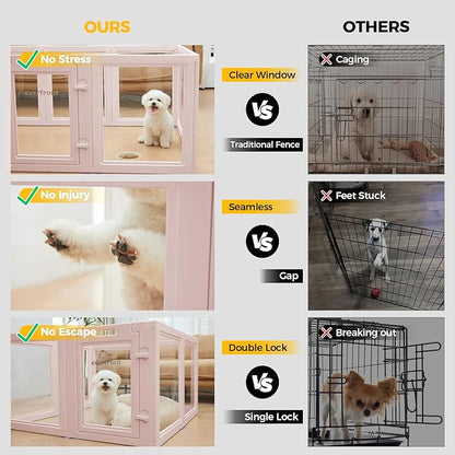 EVERFRONT Clear Acrylic Plastic Dog Playpen - Clear Dog Play Pen - Easy Assemble Acrylic Dog Playpen - Puppy Playpen, Cat Playpen, Small Animal Playpen, Dog Play Pen Indoors (Pink-30.3" H, 10PCS)