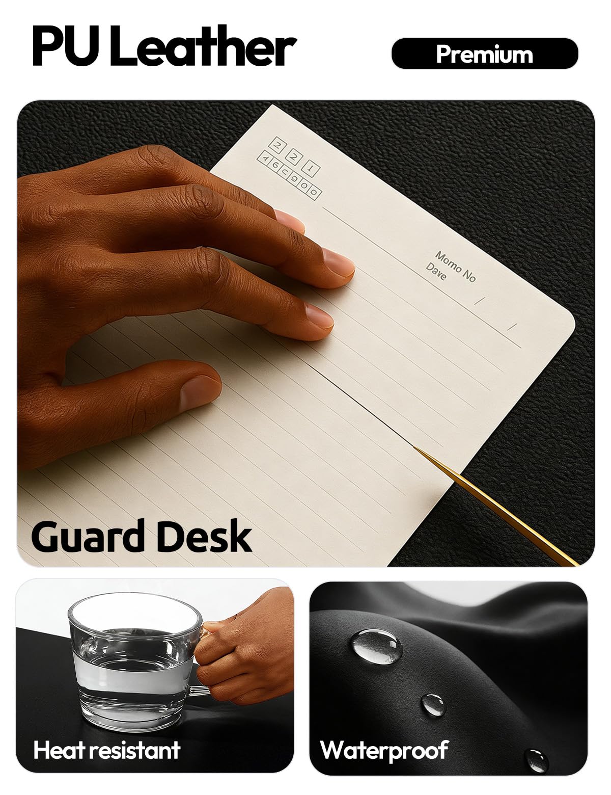 YSAGi Leather Desk Protector, Office Mat, Large Mouse Mat, Non-Slip PU Leather Blotter, Laptop Desk Mat, Waterproof Writing Pad for Office and Home (Black, 31.5" x 15.8")