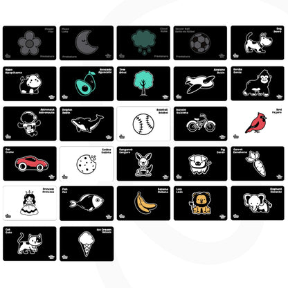 Happy Start High Contrast Baby Cards for Newborns - Black & White Cards, Water-Resistant, BPA-Free, Portable Educational Flashcards for Visual Stimulation, Award-Winning, Ages 0+ (English & Español)