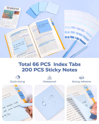 Four Candies Blue Office Supplies, Gel Pens with Black Ink, Correction Tapes,Pastel Highlighters, Mechanical Pencils, Sticky Notes, Index Post for Bible Study Stationary College Essentials