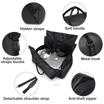 Carry On Garment Backpack, 3 in 1 Waterproof Mens Garment Bag for Travel Business, Leather Duffel Bag with Shoe Compartment -Black