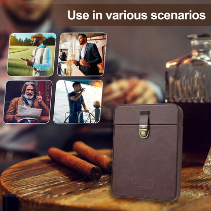 Gorvellin Cigar Case with Cutter, 2-in-1 Portable Cigar Travel Holder for 6 Cigars, Premium Cigar Accessories Gift Set for Men, Fathers, and Business Trips