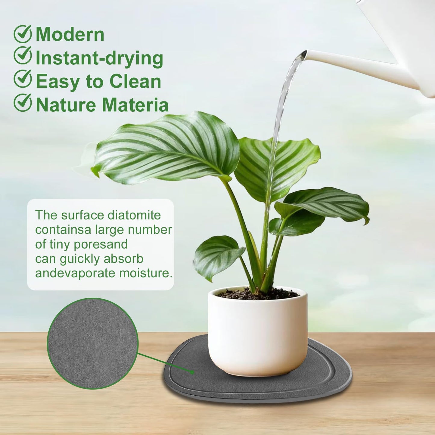 Plant Saucers for Indoors, 2 Pack 7 12 Inch Instantly Dry Diatomite Plant Drip Water Catcher Trays for Pots, Diatomaceous Earth Planter Drainage Saucers Plates to Catch Water for Flower and Plant Pot
