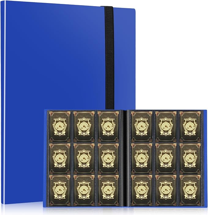 Card Binder, EDUDIIU 9 Pockets Premium Trading Card Binders, Cards Collection Binder Album, Side Loading Yugioh Holder Book for Sport, Football, Baseball Collector - Dard Blue