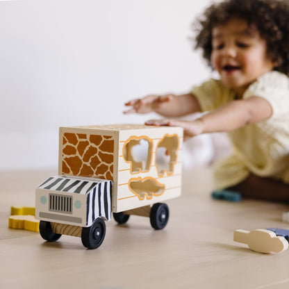 Melissa & Doug Animal Rescue Shape-Sorting Truck - Wooden Toy with 7 Animals and 2 Play Figures