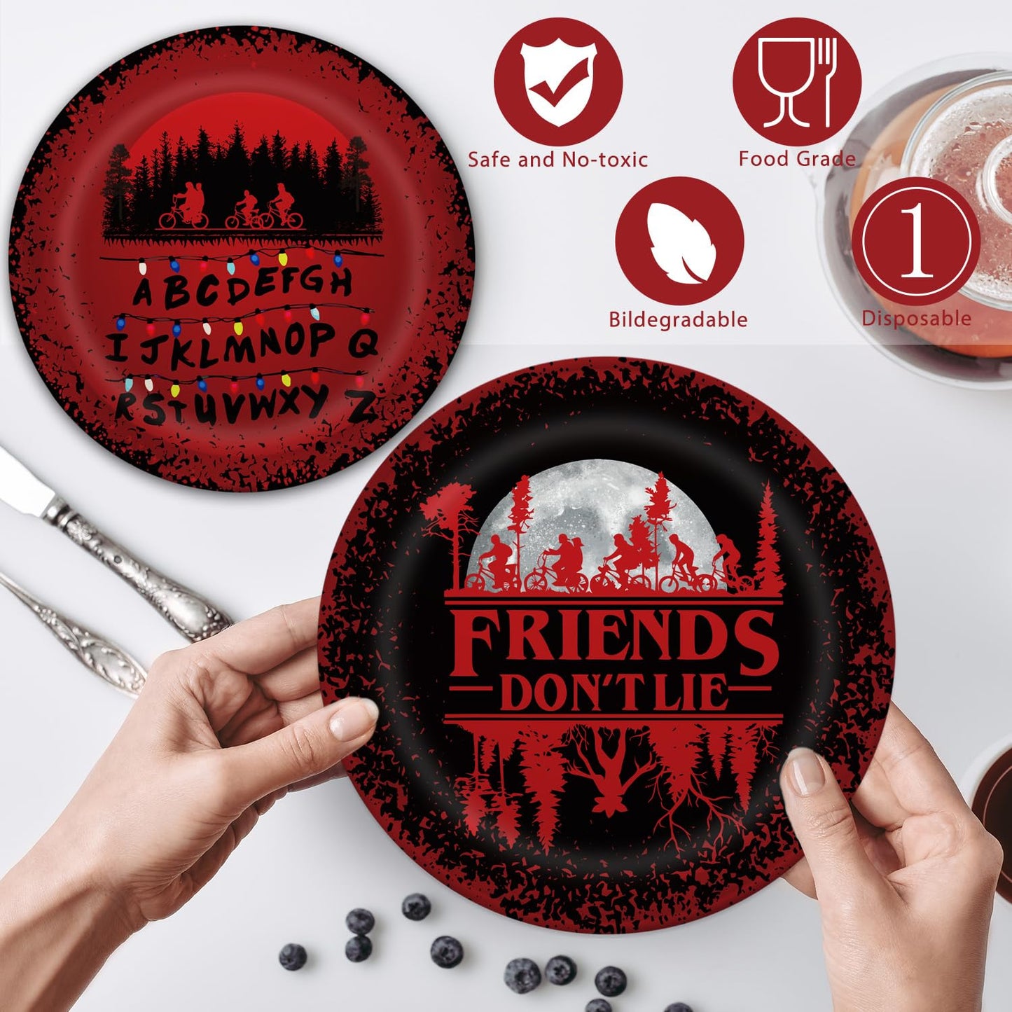 41 Birthday Party Decorations Include 20 Paper Plates of 2 Size, 20 Napkins,1 42.5x70.8inch Waterproof Plastic Tablecloth Red and Black Birthday Tableware Set