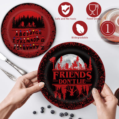 41 Birthday Party Decorations Include 20 Paper Plates of 2 Size, 20 Napkins,1 42.5x70.8inch Waterproof Plastic Tablecloth Red and Black Birthday Tableware Set