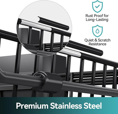 Urackify Dish Drying Rack in Sink, Stainless Steel Expandable Over the Sink Dish Rack with Utensil Holder & Cup Holder, Kitchen Drying Rack for Inside Sink, 15.35" x 11.02" x 4.84", Black