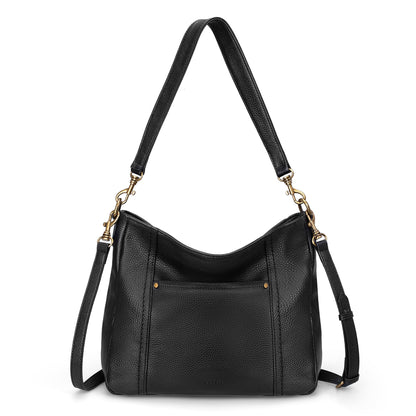 befen Black Genuine Leather Hobo Crossbody Bags for Women Retro Leather Purses Handbags Shoulder Bag with 2 Shoulder Straps