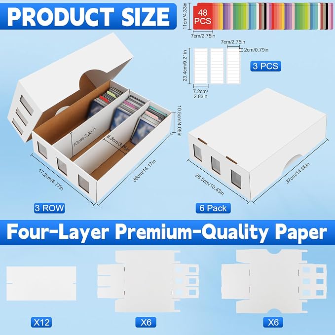 6 Pack Trading Card Storage Box, 14000+ Count Card Storage Box with 48 Card Divider White Sports Card Storage Box Cardboard Card Organizer Box Bulk Card Case Trading Card Box for Sports Card Collector