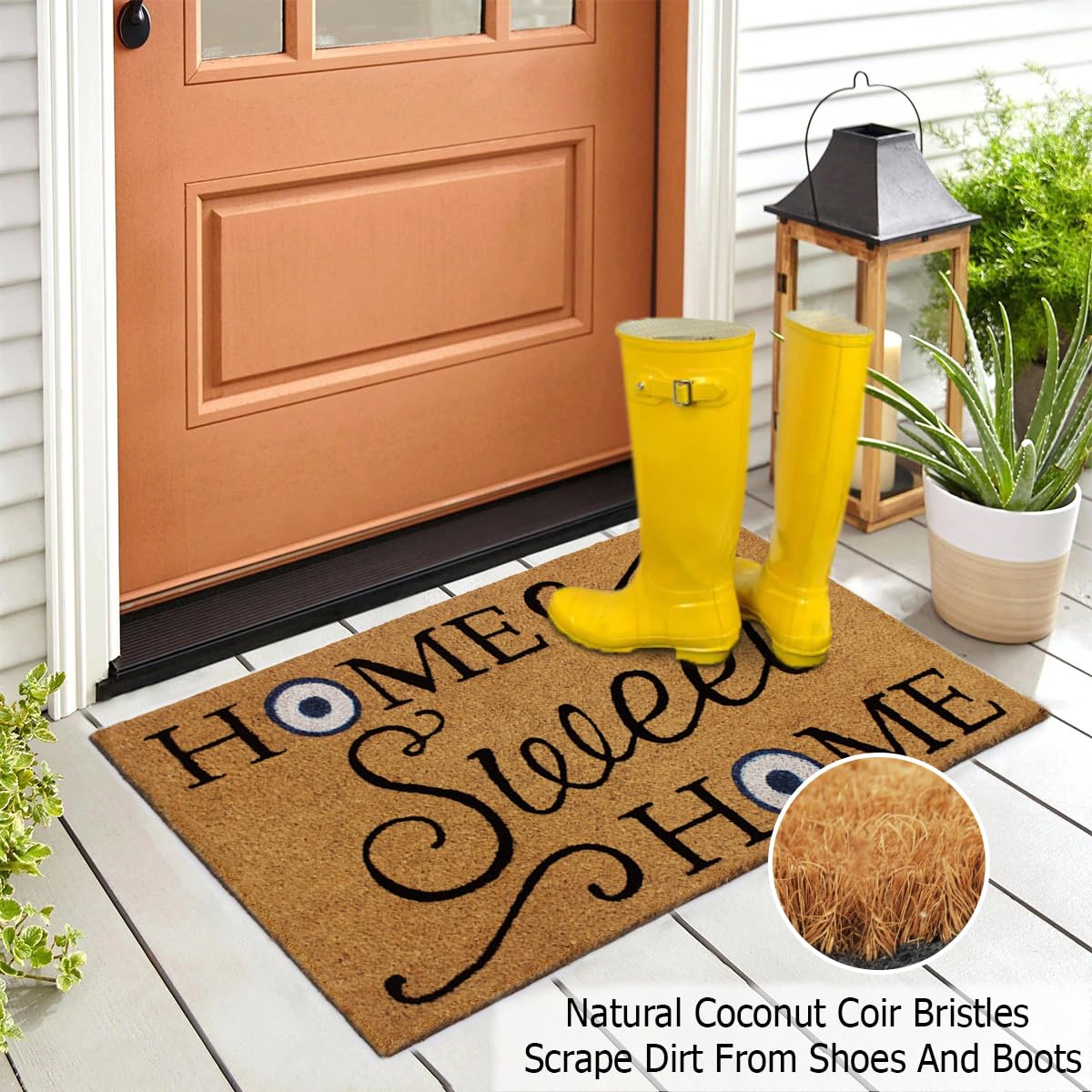 IRONGATE Welcome Door Mat - Dirt Trapping Home Sweet Home Evil Eye Coco Coir Mat - Low Profile Front Doormat - Indoor Outdoor Durable Non Slip Rug - Easy Clean High Traffic Entrance Doormat - 17x30