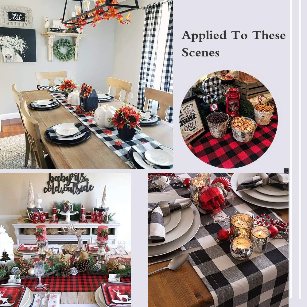 Plaid Table Runner for Christmas Decorations 2Packs 13x108Inch Black White Table Runner Buffalo Plaid Table Runners for Halloween Holiday Decor Xmas Checked Table Runners