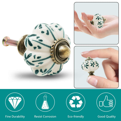 Seimneire 12pcs Ivory Pumpkin Knobs, Vintage Ceramic Cabinet Knobs, Dresser Drawer Door Knobs Drawer Pulls Dresser Handles with Mounting Screws - Leaf Pattern