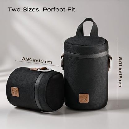 C Coiro Premium Camera Lens Case with Quick Release Strap, Water Resistant Protective Lens Pouch for DSLR Camera, 2 Size L and M, Compatible for Canon, Nikon, Sony, Pentax, Olympus