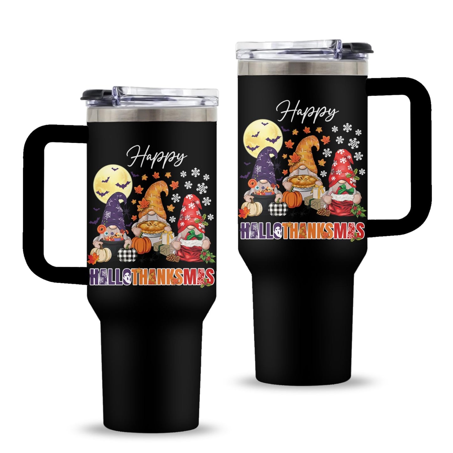 Uibunoo Christmas Tumbler with Handle, Gnome Gifts for Women Men, 40 Oz Fall Gnome Pumpkin Travel Tumbler Coffee Cup Water Bottle, Autumn Thanksgiving Christmas Party Gift for Women, 1 PCS