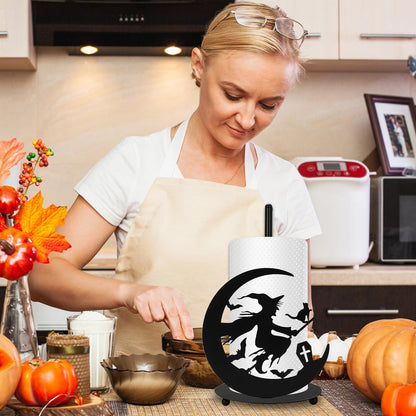 JarThenaAMCS Halloween Paper Towel Holder Black Witch Kitchen Decor Accessories Metal Towel Holder Stand for Home Bathroom Countertop Decor