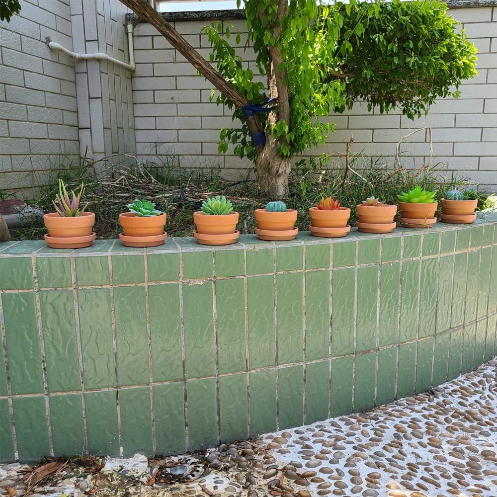 Yishang 3.5 Inch Shallow Terra Cotta pots with Saucer/Tray,Ceramic Clay Planter with Drain Hole for Succulent & Cactus Nursery Planter, DIY Craft Projects, Wedding and Party Favors