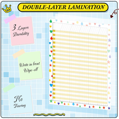 Ctosree 12 Pcs 17"x 22" Incentive Chart Multicolor Laminated Dry Erase Reward Chores Chart with 5 Pcs Reward Sticker(Cute Style,White Background)