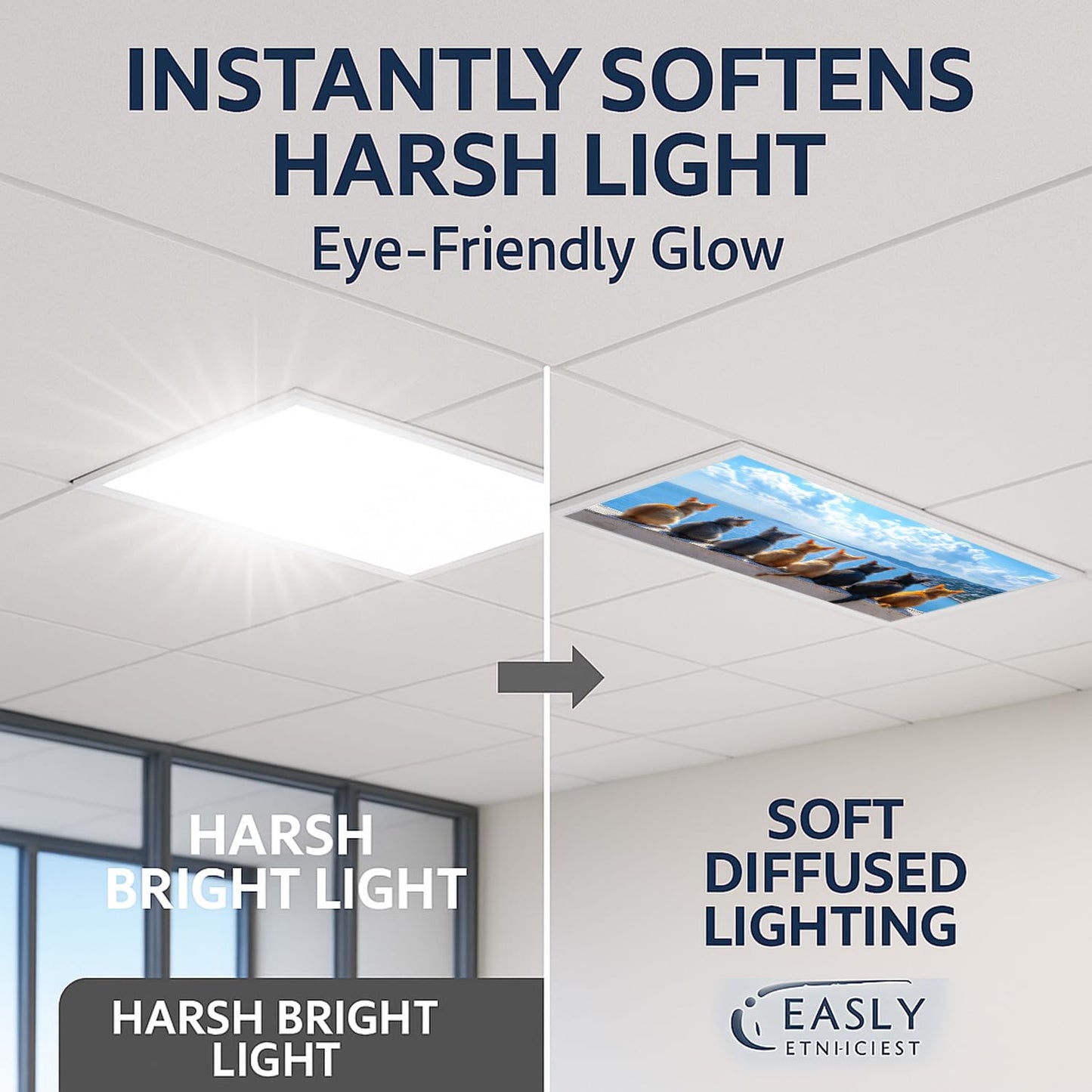 2 Pack Fluorescent Light Covers for 2 X 4 Ft Ceiling Lights – Magnetic Ceiling Light Cover Panels, Easy to Install, Ideal for Office, Classroom & Home Ceiling Lighting Decor