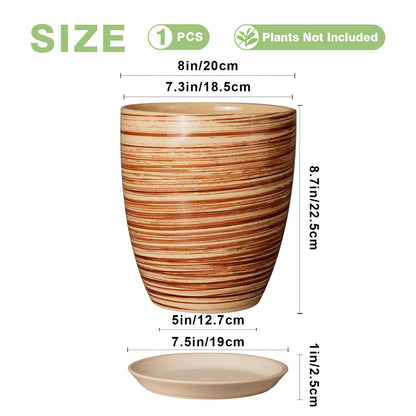EPFamily 8 Inch Plant Pot, Ceramic Planter with Drainage Hole and Saucer Large Flower Pot for Home Patio Garden Office, Yellow