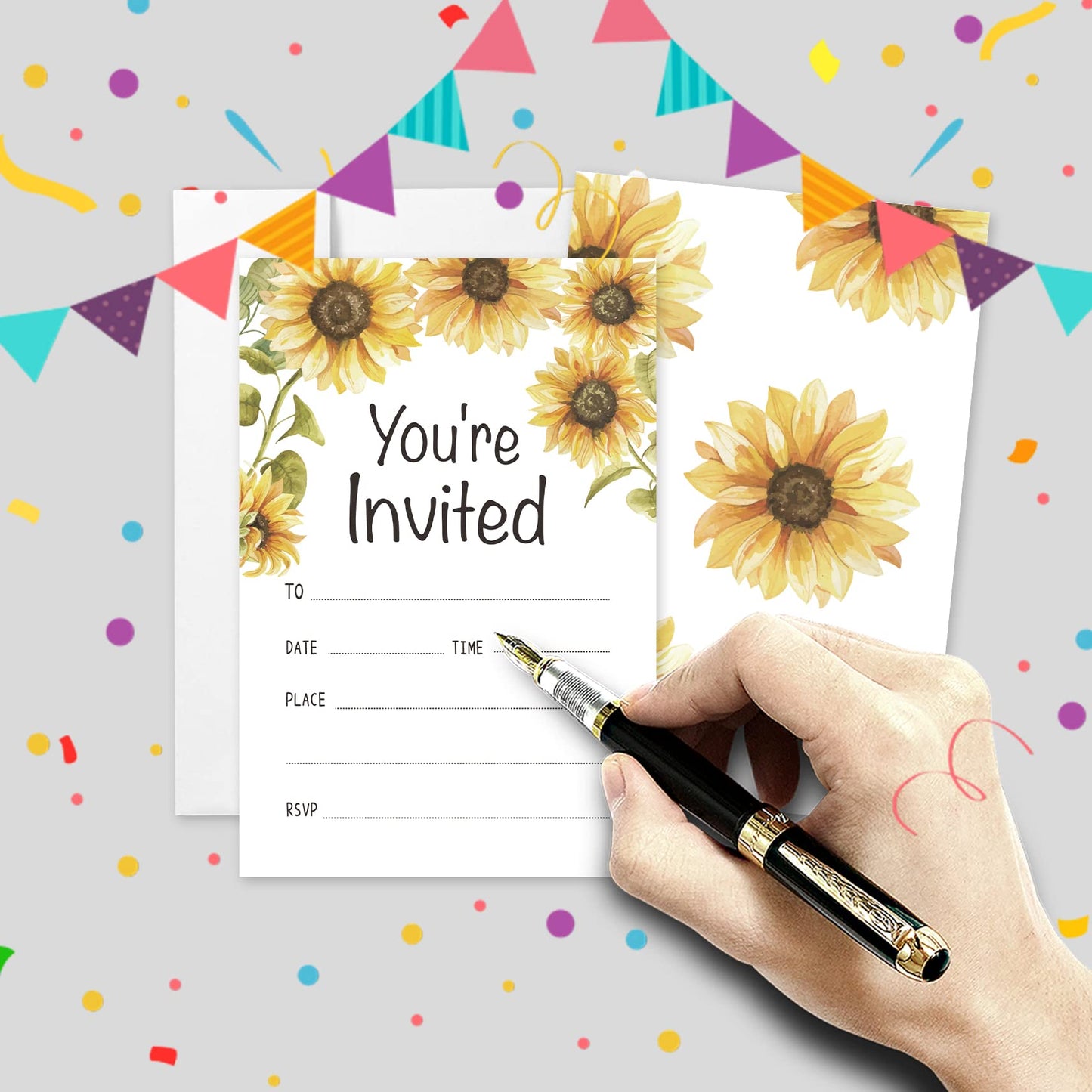 20 Sets You're Invited Sunflower Invitations With Envelopes,Sunflower Rustic Double-sided Printed Invitation Invite Cards for Wedding Bridal Shower Baby Shower Birthdays and Housewarming Parties