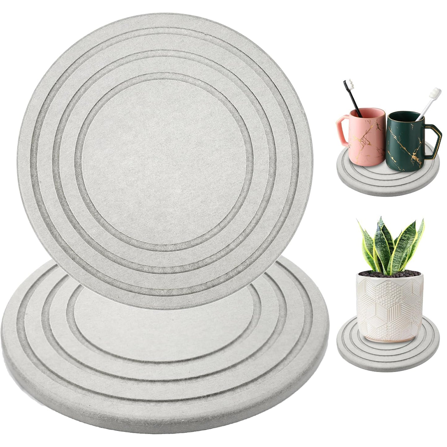 2PCS 8Inch Diatomaceous Earth Plant Trays, Jaxbo Plant Water Absorbent Trays, Plant Trays for Pots, Stone Quick Drying Tray Plant Plates to Catch Water Indoor Plants and Absorbent