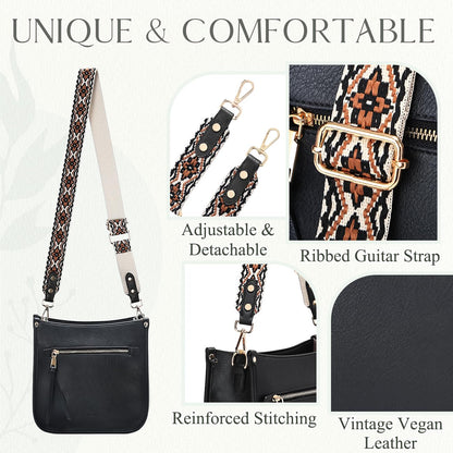 VASCHY Crossbody Bag Purse for Women,Fashion Vegan Leather Hobo Handbag Shoulder Bag Purse with Guitar Strap Beige
