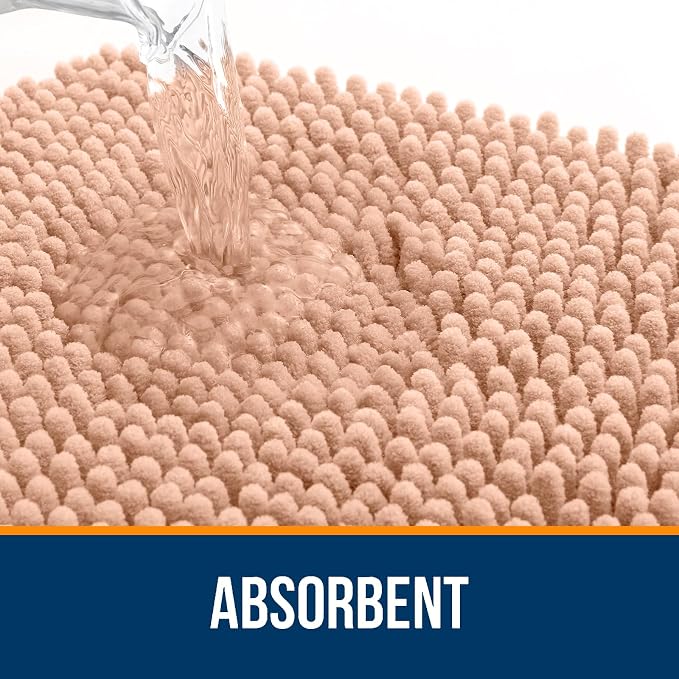 OLANLY Large Bathroom Rugs 50x30, Extra Soft Absorbent Chenille Bath Rugs, Rubber Backing Quick Dry, Machine Washable Bath Mats for Bathroom Floor, Tub and Shower, Home Decor Accessories, Peach