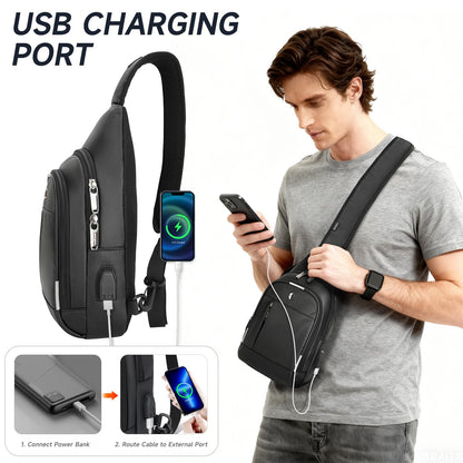 Crossbody Bag for Men, Sling Bag with USB Charging Port & Reflective Strips, Water-Resistant Shoulder Bag Fits Switch 2, Small Backpack Daypack for Travel, Hiking, Gym, Running, Daily Commute
