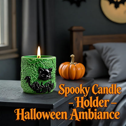 QUDYNZAL 1Pc Gothic Black Cat Jar Silicone Mold 3D Spooky Spiderweb Resin Mold for Epoxy Casting, Concrete DIY Makeup Brush Holder Succulent Planter Pen Cup Candle Handmade Halloween Gifts Home Decor