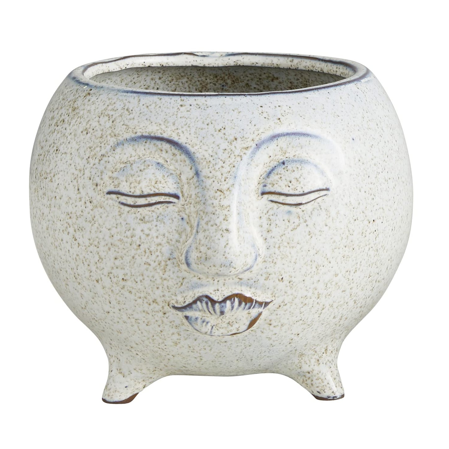 47th & Main Speckled White Glazed Ceramic Planter Pot with Legs for Flowers Succulents and Small Plants, Large, Face