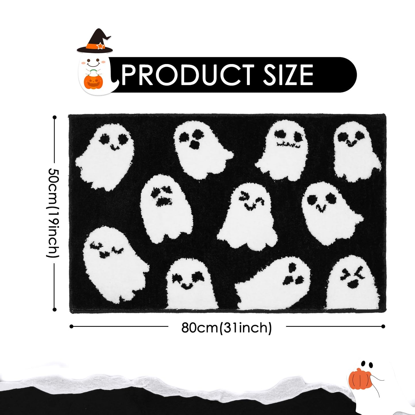 Lindameler Black Spooky Ghost Bath Mat - Black Gothic Bathroom Rug, Soft Plush Non-Slip Washable Ghost Bath Rug for Halloween Bathroom Decor, Machine Washable 20x31 Inch