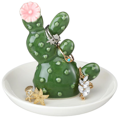 Teenyyou Cactus Ring Holder Ceramic Dish for Women Jewelry Tray Ring Dish Cute Tropical Decor Trinket Rack Western Jewelry Holder for Rings Earrings Necklace Organizer Birthday Mothers Gift