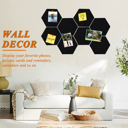 HULAVO 8Pcs Hexagon Felt Cork Board Tiles, Self Adhesive DIY Bulletin Board Pin Board for Office School Home Wall Decor Stickers Memos Photos Display (Black)