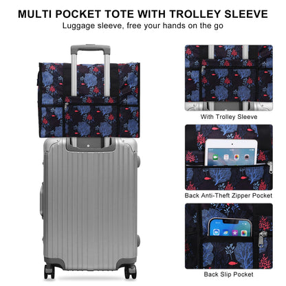 HAWEE Large Utility Bags for Women with Luggage Sleeve and 15.6” Laptop Pocket for Work Air-Friendly Travel Duffel Bag, Coral Leaf