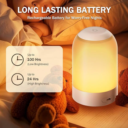 G Keni 2 Pack Rechargeable Night Lights, Portable Touch Nightlights with Amber Warm White Light, Dimmable Egg Night Lights with 1H Timer, Cordless Bedside Lamps for Baby Nursery, Kids & Bedroom