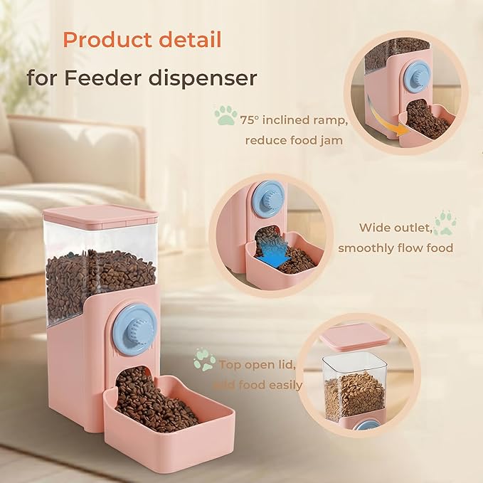 Auto Gravity Food Dispenser for Cage Hanging, 41OZ Capacity Hanging Automatic Pet Cage Feeder, Food Bowl for Cats Dogs Rabbit Ferret Chinchilla Bird Hedgehog Guinea Pig (Pink)