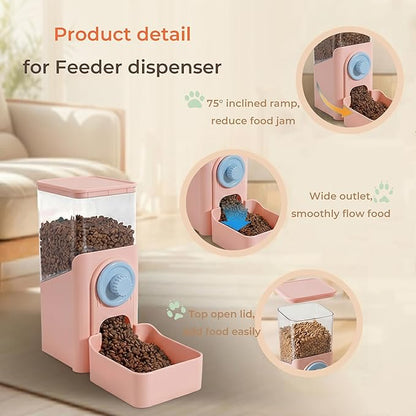 Auto Gravity Food Dispenser for Cage Hanging, 41OZ Capacity Hanging Automatic Pet Cage Feeder, Food Bowl for Cats Dogs Rabbit Ferret Chinchilla Bird Hedgehog Guinea Pig (Pink)