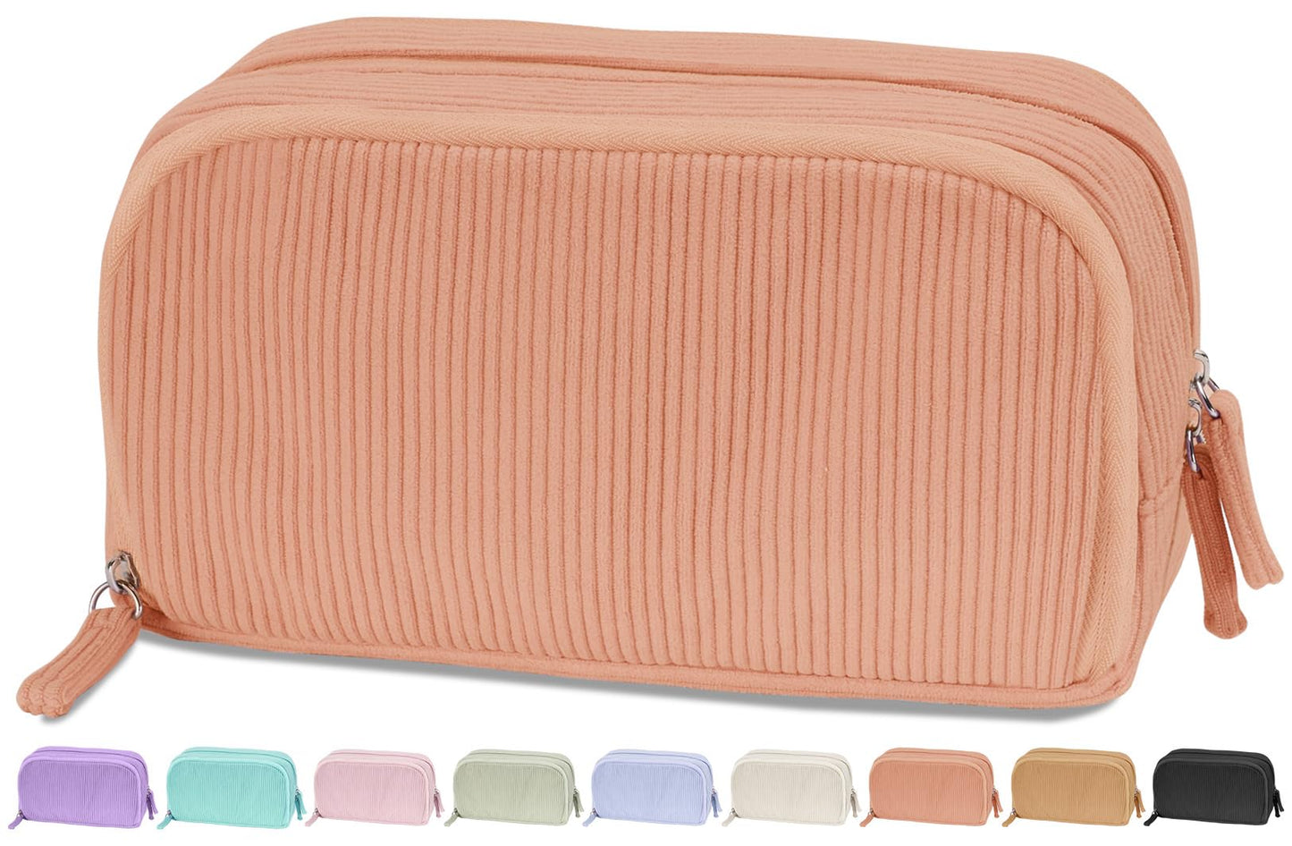 Sooez Big Capacity Pencil Case Pen Pouch, Soft Corduroy Pencil Bag with 3 Compartment, Multiple Pockets, Sturdy Zipper, Cute School Supplies Pen Bag Organizer For Teen Girls College-Orange