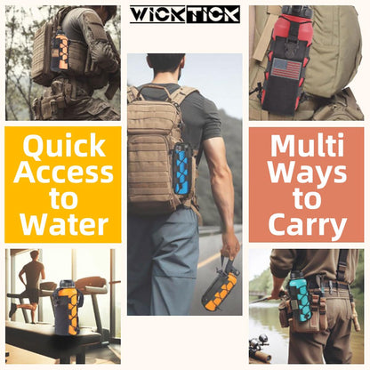 WICKTICK Molle Water Bottle Holder Pouch 16 24 32 40 64 oz - Multi-Purpose Tactical Fuel Bottle Bag, Adjustable Size for Outdoor Activities, Adapted to Backpack/Vest/Belt (Brown, Classic)