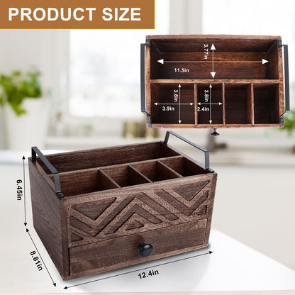 Aikosell Paper Plate Dispenser with Drawer, country style Wood Kitchen Counter, Picnic, Party, Camping - Caddy Organizer for Cups, Spoons, Forks, Plates, office supplies, Napkins & Silverware