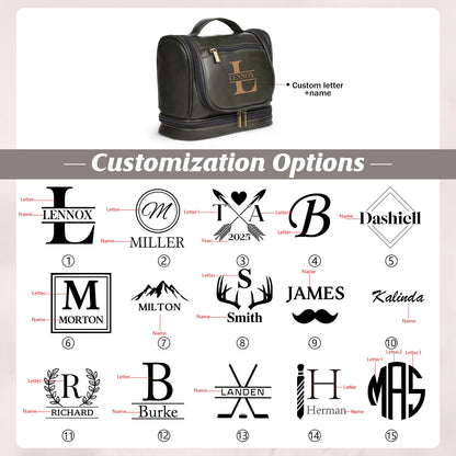 Zeekisfia Personalized Toiletry Bag for Men, Custom Engraved Travel Dopp Kit Bag, Customized Name Initials Gift for Dad, Boyfriend, Husband Father's Day, Wedding, Birthday(Green)