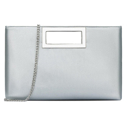 KKXIU Clutch Purse for Women Vegan Leather Evening Bag Formal Handbag for Wedding Party Prom Bridal (Silver)