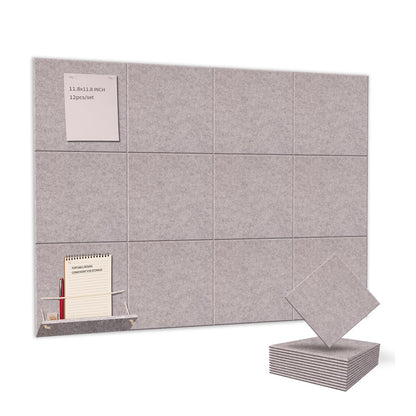 12 Pack Bulletin Boards 48" x 36" Alternative Cork Board for Office,Built-in Storage Device，Large Cork Boards for Walls ， Felt Wall Tiles, Contains Removable Security Stickers and PushPins (F-Gray)