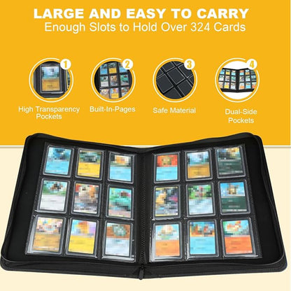 Toploader Binder, Holds 324 Toploaders, 9 Pocket Top Loader Binders with Sleeves for 3 x 4'' Toploaders, Double-Sided Pocket Top Loader Storage Binder, Trading Card Binder - Diamond Lake Blue
