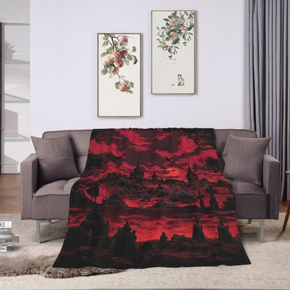 Gothic Blanket for Women Men, Super Soft Funny Cool Red Castle Halloween Gothic Bat Throw Blanket Gifts for Kids Adults, Warm Cozy Fuzzy Plush Fleece Flannel Goth Blankets 50"x40" for Couch Bedding