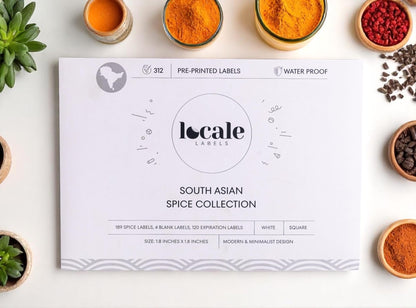 312 South Asian & Indian Spice Labels for Spice Jars including Best by Labels for Storage Organization & Kitchen Pantry- South Asia Spice Collection (White, Square)